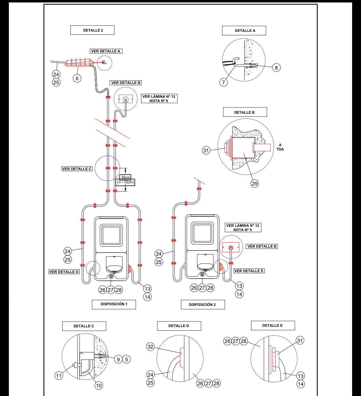 Detalle 2: bajada del conductor concéntrico